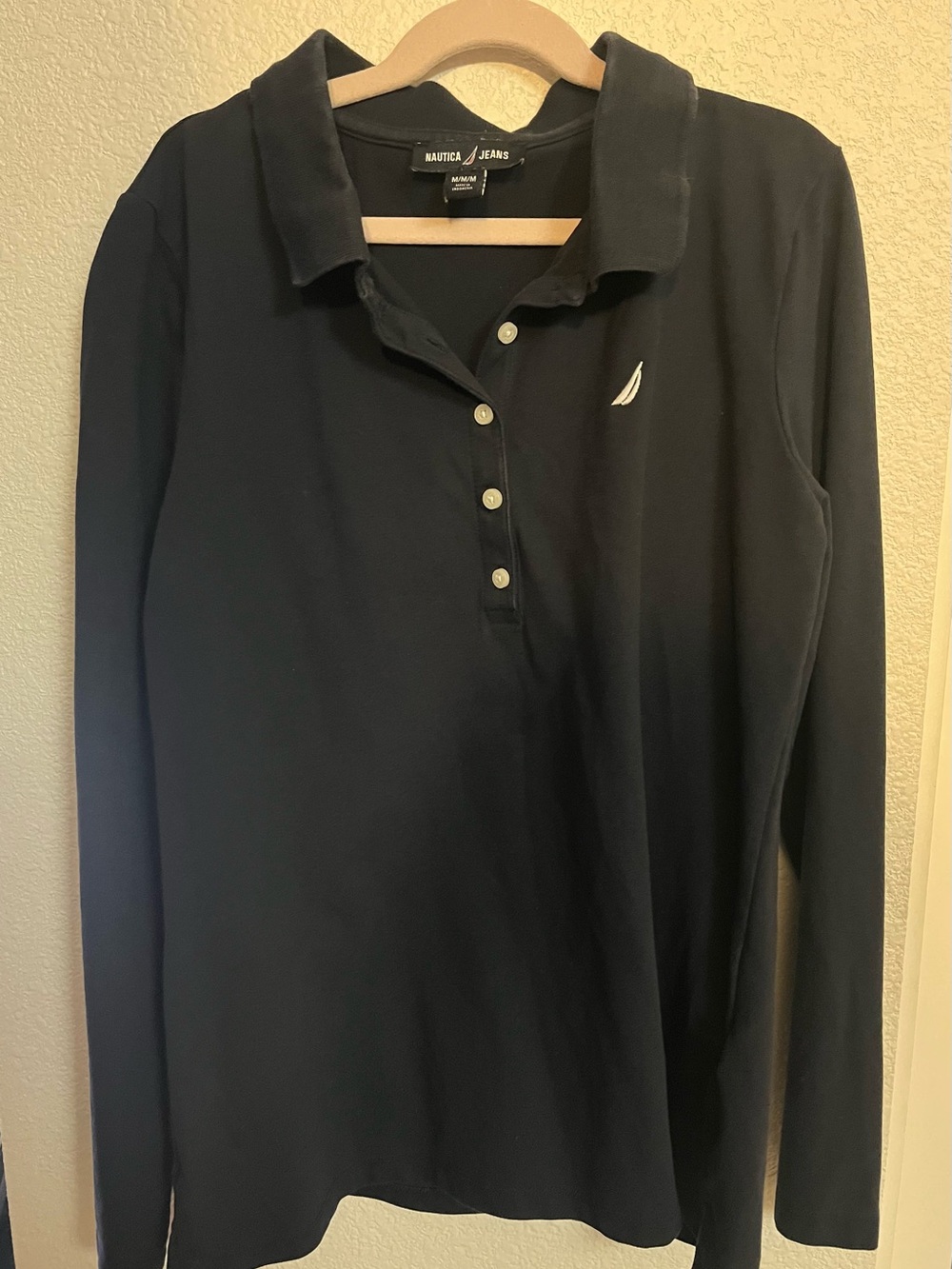 Nautica Black Long Sleeve Polo with Sail Logo